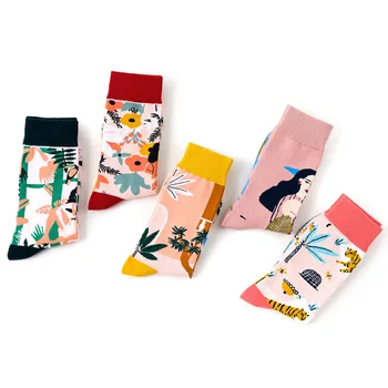 

Women Autumn Hip-hop Socks Cotton Cartoon Pattern Print Middle Tube Sox Breathable Personality Street Socks Adult Slim