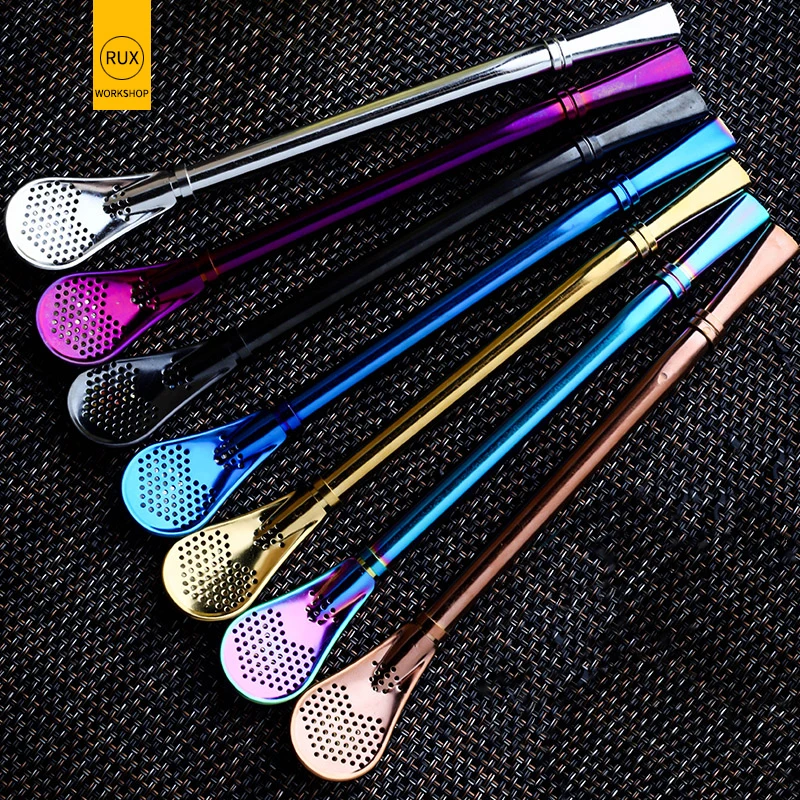 

RUX WORKSHOP 1pc Drinking Straws Tea Strainer Creative Stainless Steel Filter spoon Can be reused Bar tool