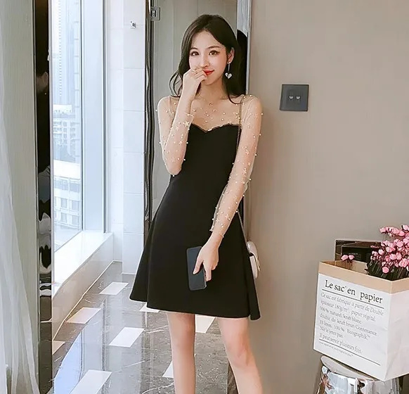 

2019 Autumn Clothing New Style Korean-style Gauze Joint Slimming Base Skirt Platycodon Grandiflorum Skirt High Cold Fan Long-sle