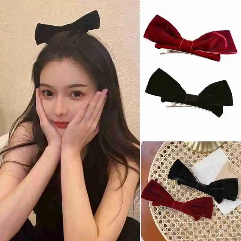 

Cute Velvet Bowknot Hairpin Rabbit Ears Spring Clip Headwear Simple Temperament Women's Hairpins Hair Accessories