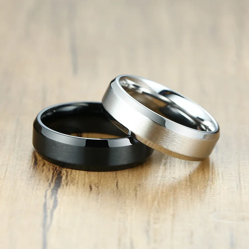 Ring for Wedding-Jewelry Gifts Stainless-Steel Promise ZORCVENS Matte Silver-Color Black