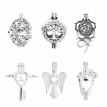 

10pcs DIY Jewelry Vintage Anqitue Silver Plated Hollow Essential Oil Perfume Oval Egg Cage Diffuser Necklace Locket Pendants