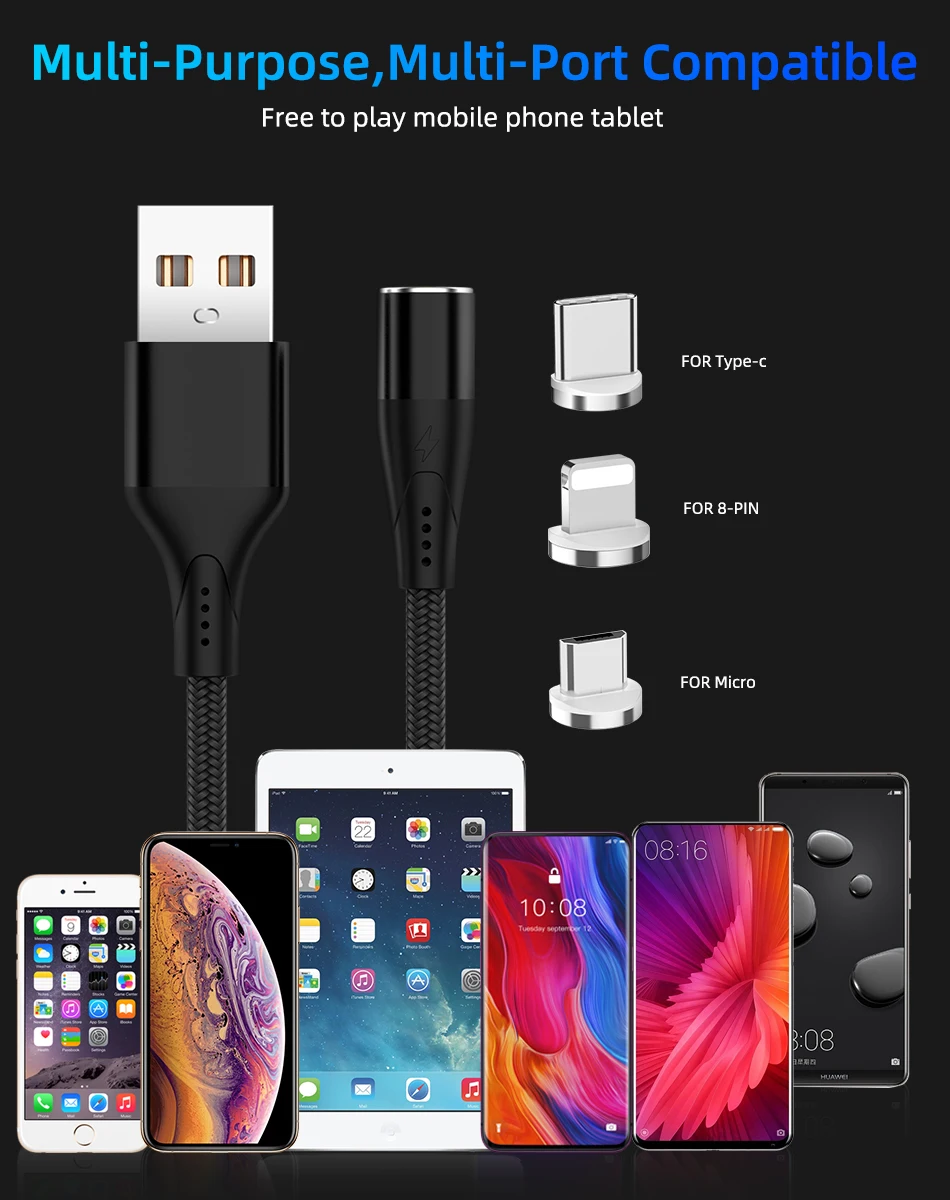 5A Magnetic Charging Cable Micro USB Charger Type C for Samsung Huawei Supercharge Magnet Phone Cord Flash Charge USB Cable