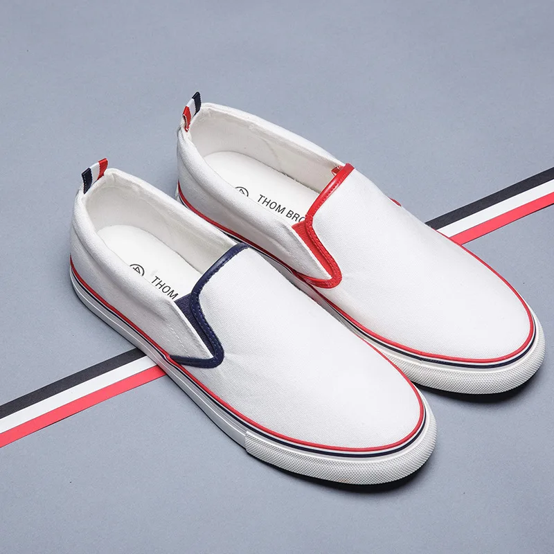 

White Shoes Men's Korean-style Trend Casual Students Versatile Anti-slip Canvas Shoes Slip-on Loafers White Cloth Shoes Men's