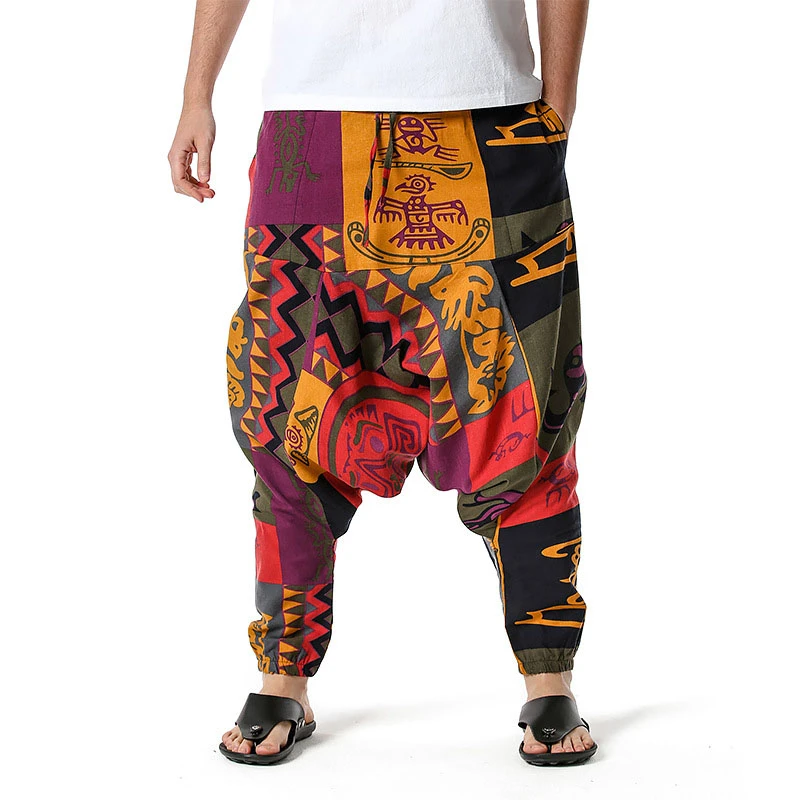 Pantalones bombachos de Yoga para hombre, informal de pierna y algodón, estilo Hippie, bohemio, gitano, Aladdín, Hip Hop, cruzado|Pantalones informales| - AliExpress
