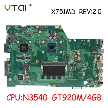 

X751MD Motherboard N3540 GT920M 4GB RAM REV:2.0 For ASUS k751M K751MA X751MA R752M laptop Motherboard 100% tested intact