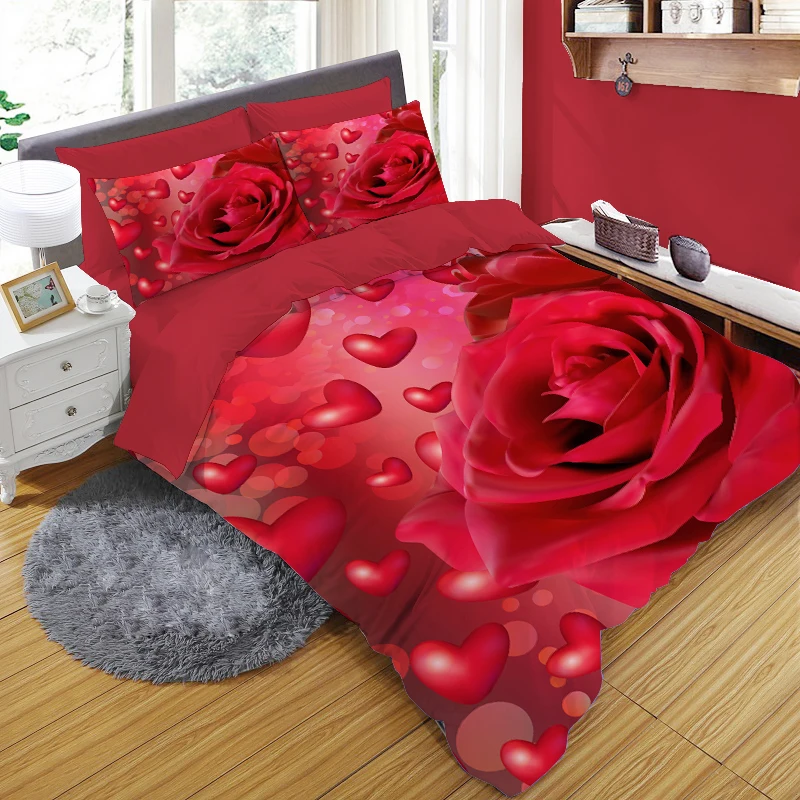 

3D bedding sets Queen King Double bed linens euro Family For home and comfort bed Sleeping Duvet cover set Red Rose Flowers