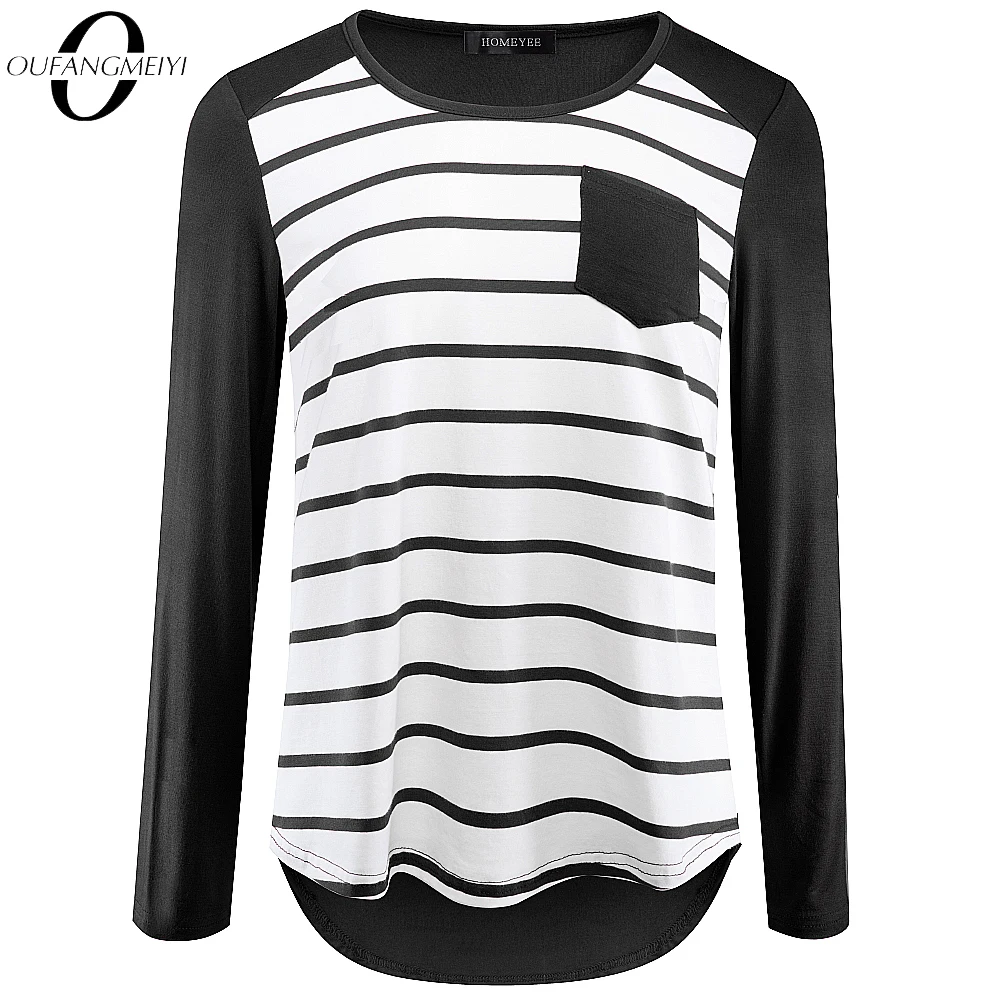 

Autumn Women Classic Striped Patchwork Casual Tees Tops 1ET055
