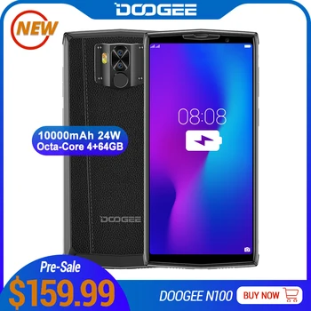 DOOGEE N100 Mobilephone 10000mAh Battery Fingerprint 5.9inch FHD+ Display 21MP Camera MT6763 Octa Core 4GB 64GB Cellphone 4G-LTE