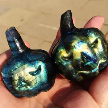

2pcs Beautiful crystal carving natural quartz colored pull feldspar hand-carved Halloween pumpkin.It's shiny.Halloween gifts