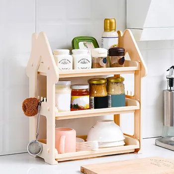 

Small House Rack Kitchen Countertop Three-layer Spice Rack Desktop Storage Rack fashion Leisure practical Delicate Convenience