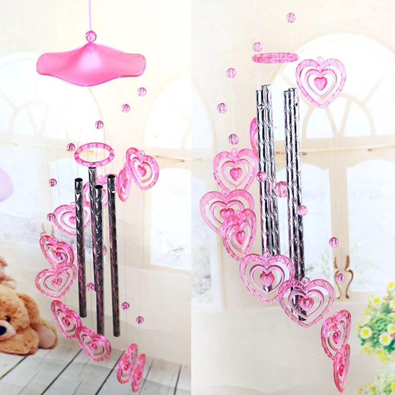 Pop Creative Heart Plastic Crystal 4 Metal Tubes Wind chime Dophin  Home Garden Decor for Lover Valetines Gifts