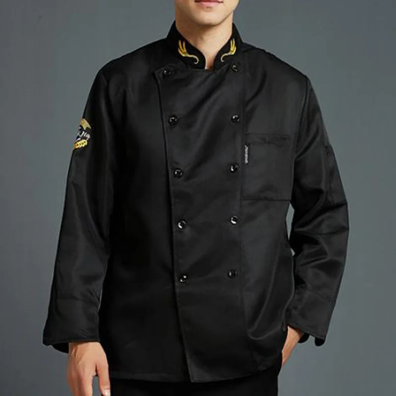 

Mens Chef Jacket Coat Slim Long Sleeve Workwear Uniform Tops Kitchen Blouses