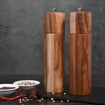 

2pcs Wooden Salt Pepper Grinders Manual Ceramic Core Spice Mill for Seasoning