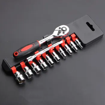 

12 Pcs Socket Set (1/4") Of Auto Repair Tool Kit Set Auto Maintenance Tool Box Manual Hardware Wrench Combination Socket