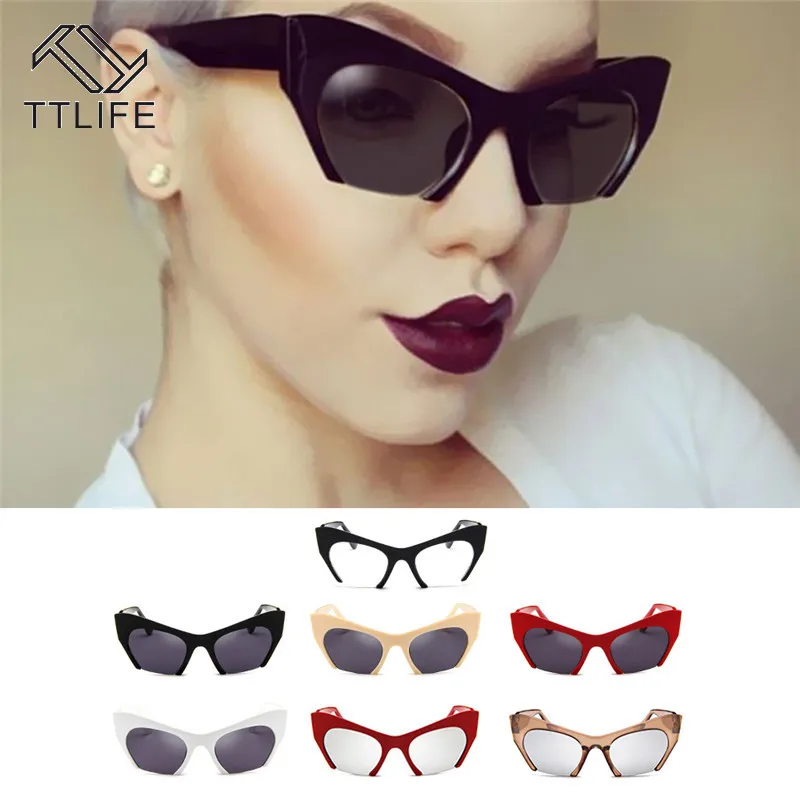 

TTLIFE 2019 Half Frame Cat Eye Sunglasses Women Brand Designer Female Oversized Cateye Sun Glasses Yellow Shades Female