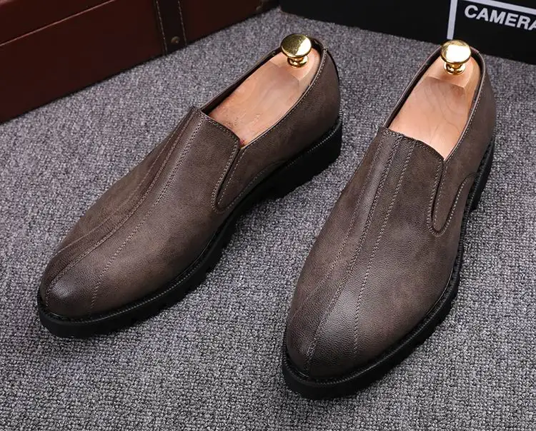 

New Grey Toe Men Formal Shoes Round Toe Leisure PU Leather Shoes Sewn Black Office Career Trending Shoes For Man 38-44