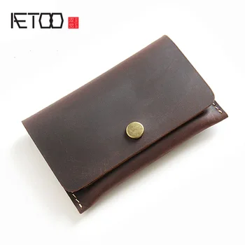 

AETOO Crazy horse leather wallet, men's short leather ultra-thin wallet, head of cowhide youth buckle disphonedated wallet