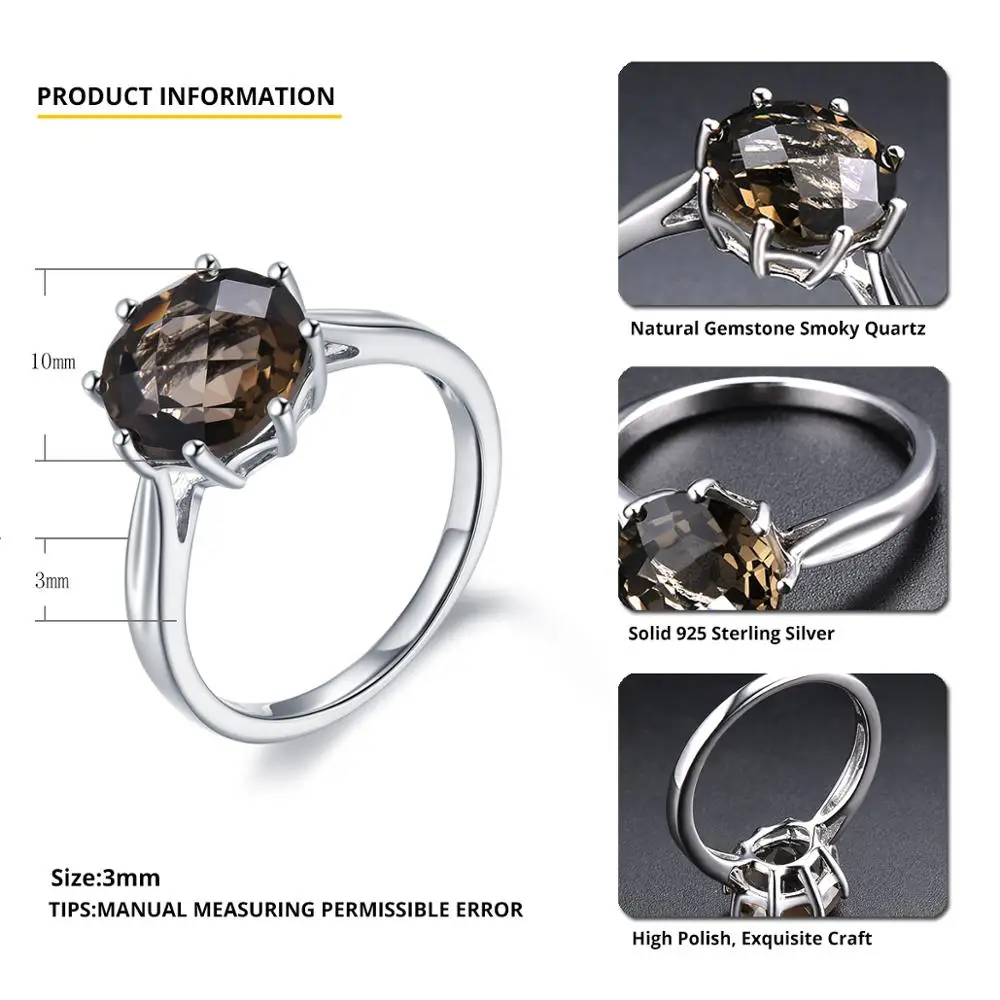 Hutang 3.73ct дымчатый кварц 925 Серебряное кольцо из настоящего коричневого драгоценного камня Кольца из стерлингового серебра для женщин Изысканные Элегантные классические ювелирные изделия