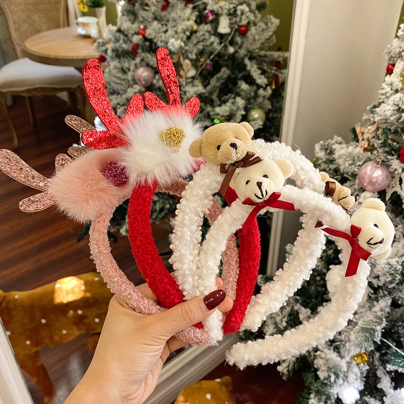 

Winter Children Cute Bear Deer Bow Christmas Headband Hairpins Girls Lovely Hair Ball Hair Bands Kids Hairbands Hair Accessories