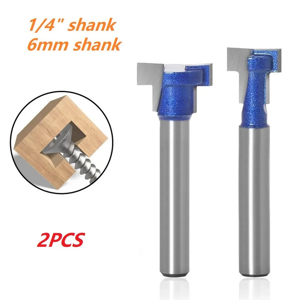 

2pcs 6mm 1/4inch Shank T-Slot Cutter Router Bit Set Key Hole Bits Hex Bolt T Slotting Milling Cutter For Wood Woodworking Tool