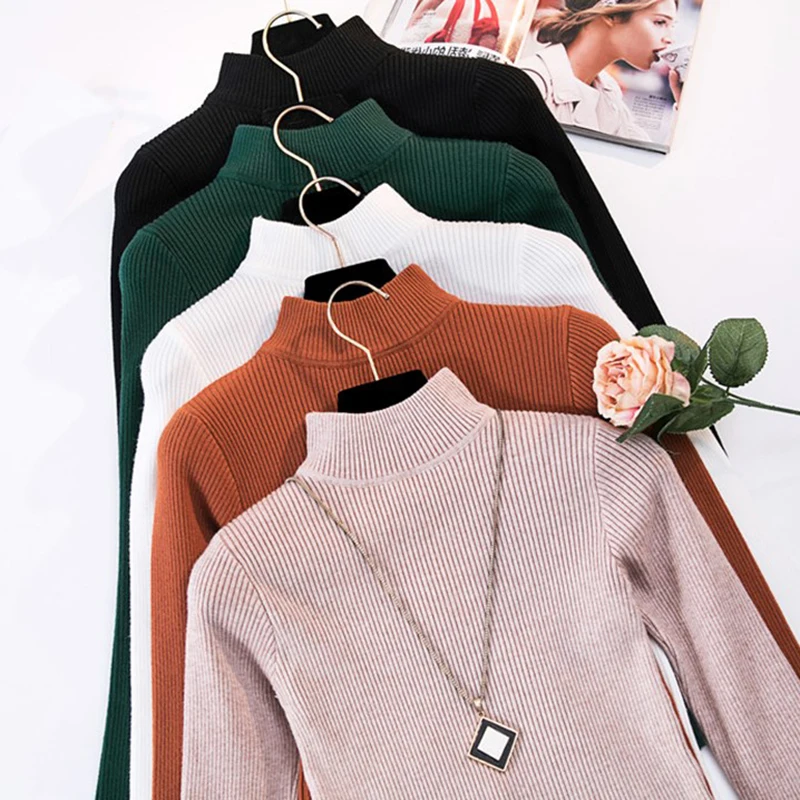 2019 basic Turtleneck solid autumn winter Sweater Pullover Thin Women Female Knitted sweater slim long sleeve badycon | Женская одежда