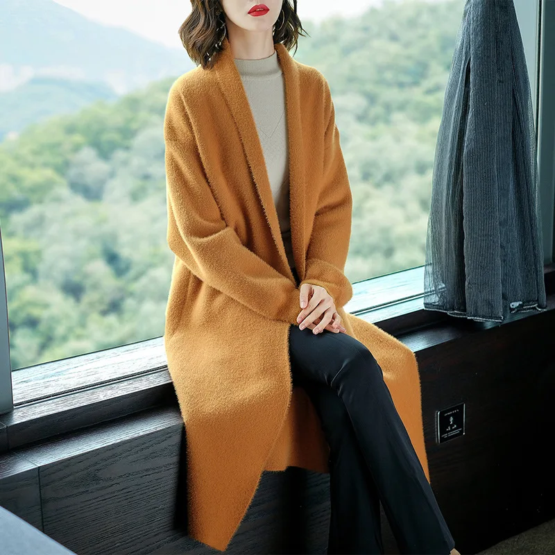 

Autumn & Winter Retro Elegant Mid-length Faux Mink Cashmere Thick Sweater Cardigan Overcoat Elegant Sweater Coat Women's