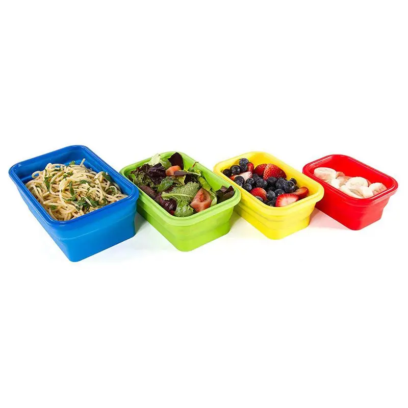 TOP!-Thin Bins Collapsible Containers-Set of 4 Silicone Food Storage Containers- BPA Free, Microwave, Dishwasher and Freezer