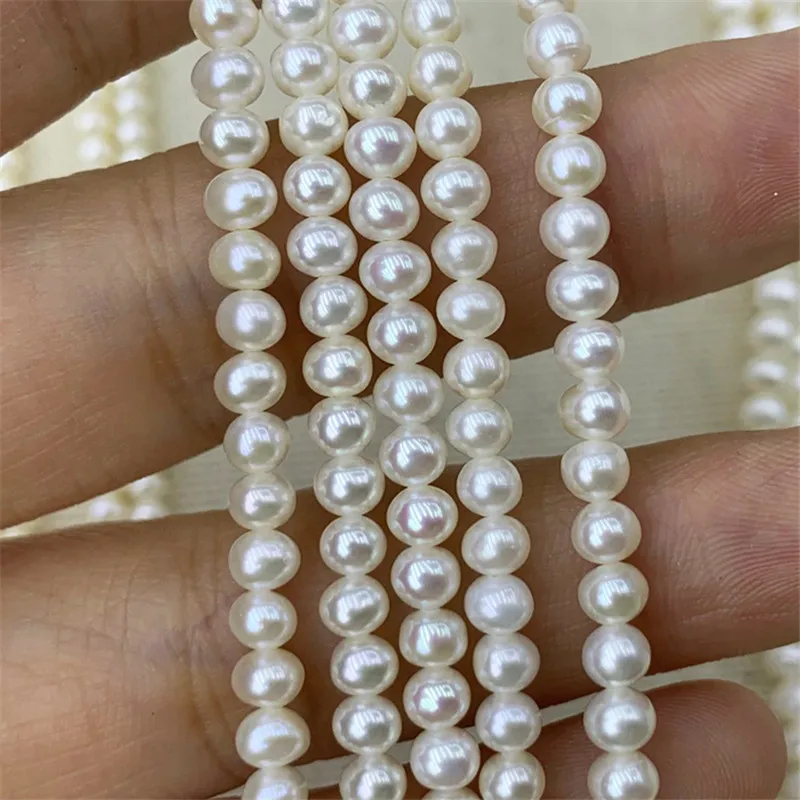 3-8mm 흰 감자 둥근 진주 담수 천연 진주 가닥 DIY 목걸이 팔찌 귀걸이 보석 만들기 16 가닥