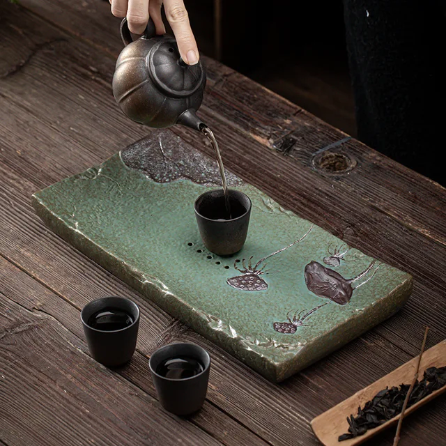 Ailian Said Dry Pour Tea Tálca Japán Kis Téglalap Alakú Kőáruk Víztároló Teaasztal Háztartás Aranyozó - Image 3