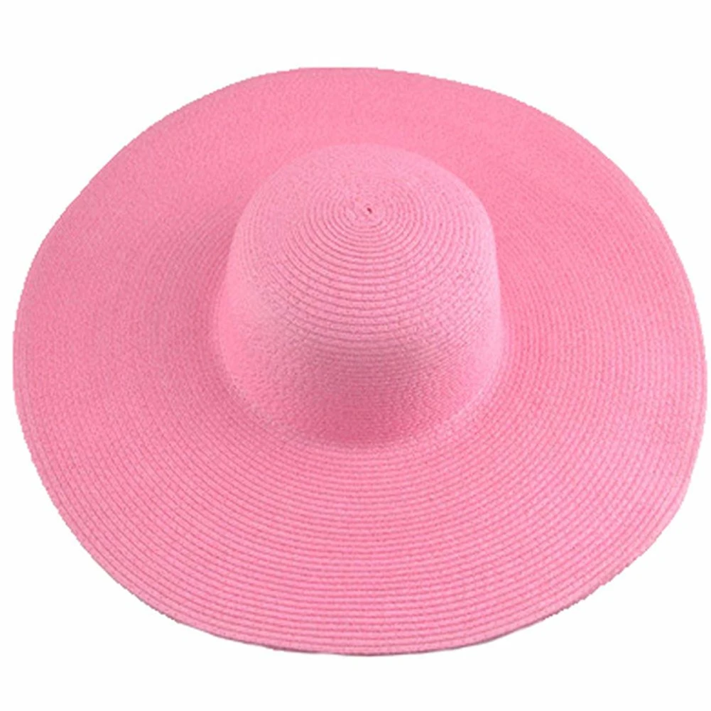 Hawaiian Summer Beach Floppy Hat Solid Color Women Wide Brim Straw Sun Cap