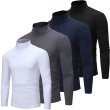 Mens Long Sleeve Cotton High Neck Turtleneck Stretch Slim Basic Tee Tops New Mens Roll Turtle Neck Pullover Knitted Sweater