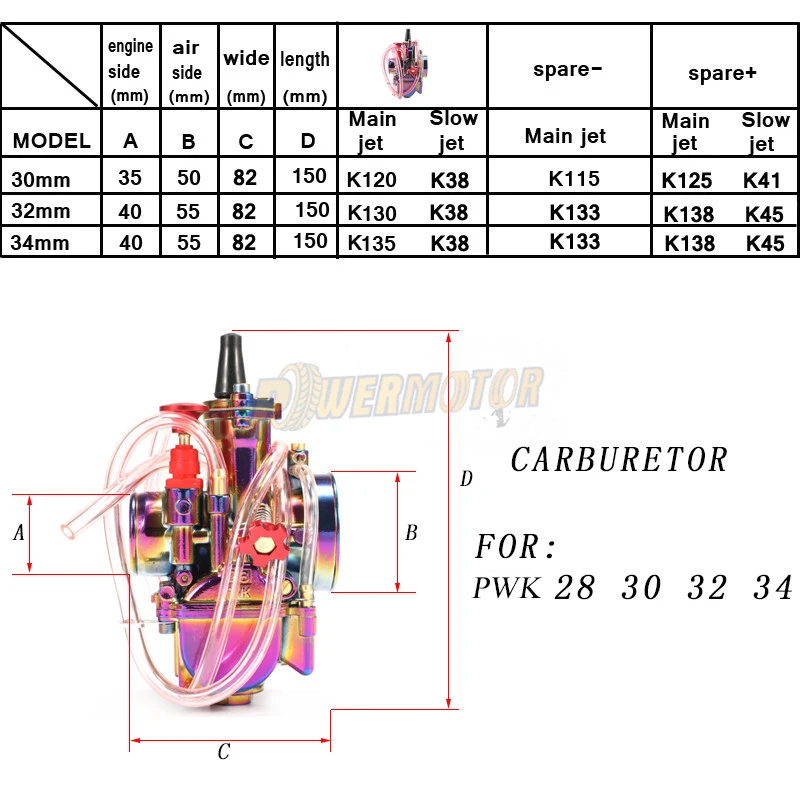 34 мм МОТОЦИКЛ КАРБЮРАТОР PWK Carburador Carb для 110cc-250cc 2 T/4 T двухтактный двигатель для мотороллера Грязь велосипед ямы красочные