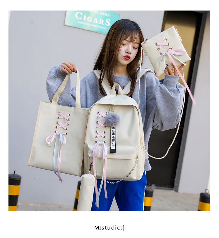 Комплект из 4 предметов мода рюкзак Для женщин для отдыха Back Pack Япония дамы рюкзак Повседневное Для женщин девочек-подростков Классический Рюкзак Школьный Сумки
