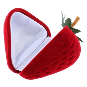 

Cute Red Strawberry Velvet Ring Box Earring Ear Studs Ring Jewelry Gift Case