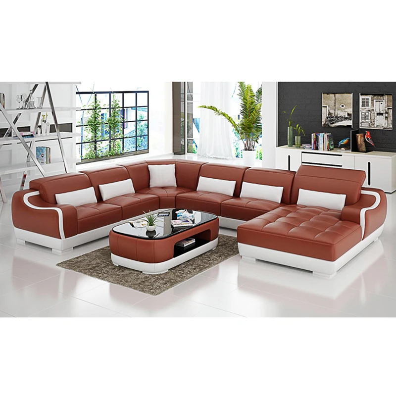 Диваны для гостиной диван-кровать Подлинная 7 местный L форма кожаный диван с ТВ Стенд