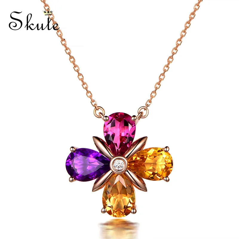 Skute Colorful Crystal AAA Cubic Zircon Flower Pendant for Women Exquisite Necklace Fashion Jewelry Valentine's Day Gift | Украшения и