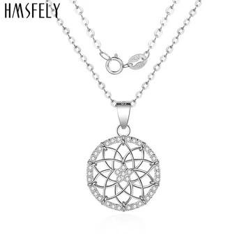 

HMSFELY Real 925 Silver Dream Catcher Pendant Female Necklace Jewellery For Gift Luxury Women Zirconia Necklaces Jewelry 40cm