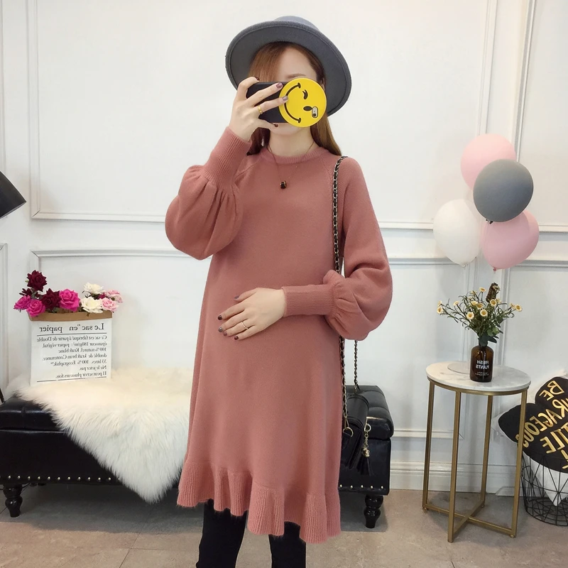 Winter Clothes Maternity Sweaters Ruffle Knitting Pregnant Sweater Pregnancy Relaxed rest Pregnant Sweater Pullover dress