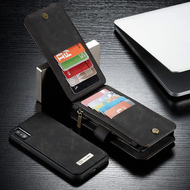 

CaseMe For Apple Iphone 11 Pro Max 6S 7 8 Plus Multifunction Leather Magnetic Zipper Card Stand Flip Case for Iphone X XS Max XR