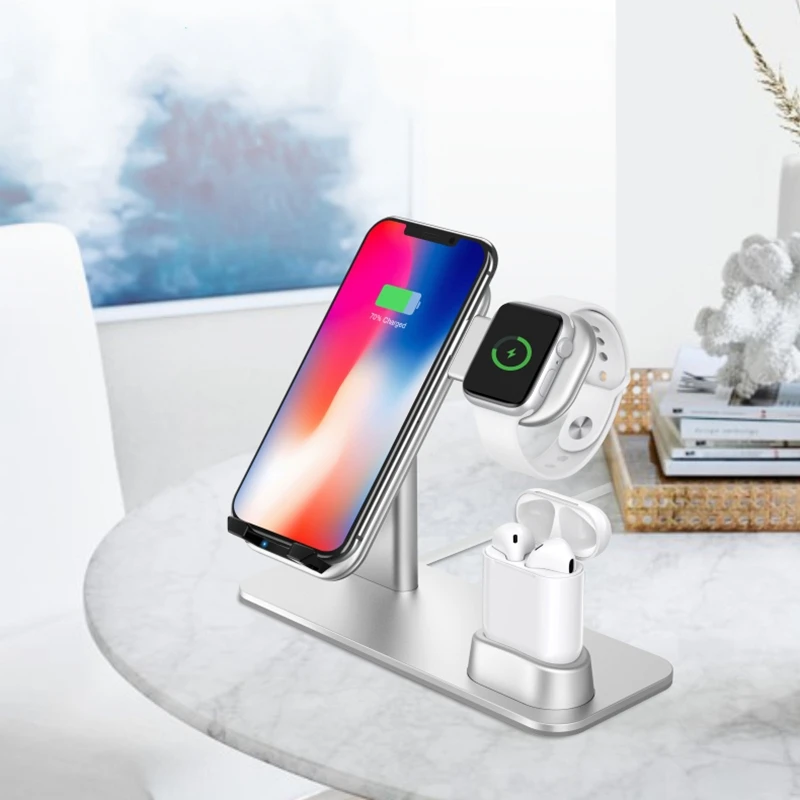 3 в 1 Подставка для зарядки совместим с наручных часов IWatch серии 5/4/3/2/1 airPods и IPhone 11/Xs/X Max/XR/IPhone X/8/8 Plus/7/7 Plus/6 S/6 S Plus