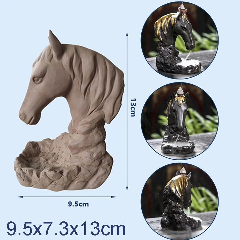

Backflow Head Horse Smoke Incense Burner Air Refreshing Ceramic Holder Decors