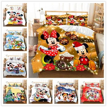 

Christmas Mickey Minnie Comforter Bedding Set Duvet Cover Pillowcase Home Textile Children Gift King Size Bedding Set