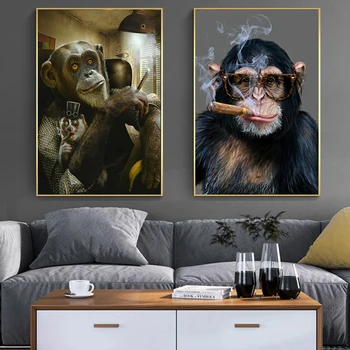 

Animal Art Smoking Monkey Canvas Painting Gorilla Wall Art Posters Prints Wall Pictures for Living Room Home Wall Cuadros Decor