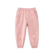 Pantalon crayon pour filles, nouveau motif d'amour rose, vêtements brodés pour enfants, Sports fins, unisexe, taille élastique, survêtement, printemps automne