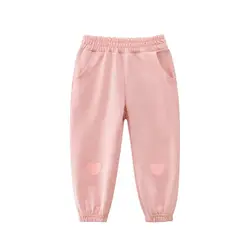 Meninas lápis calças primavera outono novo padrão de amor rosa bordado crianças roupas esportes finos unissex cintura elástica sweatpants