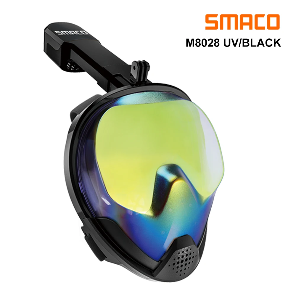 SMACO Full Face Snorkel Mask with UV Protection Anti-Fog Detachable Camera Mount 180 degrees Panoramic View