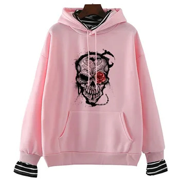 

Cool Flower Skull Print Hoodie Casual Grunge Streetwear Winter&spring Sweatshirt Women Long Sleeve Pullover Harajuku Camiseta
