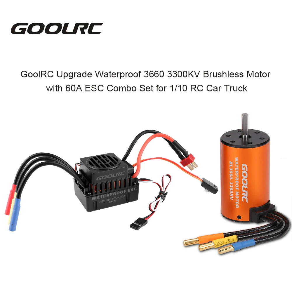 

GoolRC Upgrade Waterproof RC Motor 3660 3300KV Brushless Motor & 60A ESC Combo Kit for RC Car 1/10 Truck Vehicle Rock Crawler