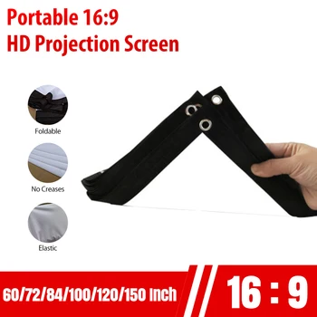 

16:9 Projection Screen 60/100/120/150 Inch Hook Rope Foldable No Creases Flexible simple Outdoor Movie Camping Front Rear